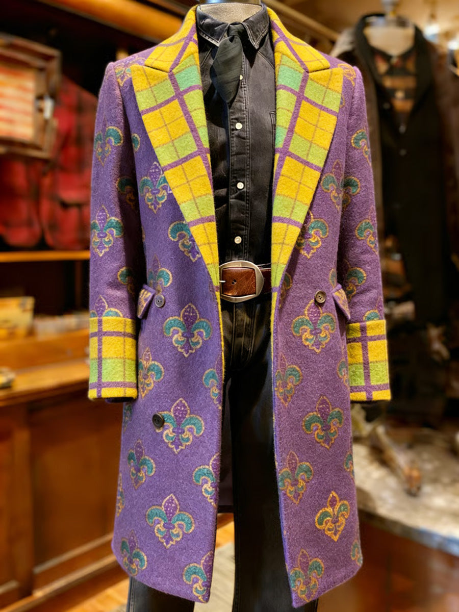 Men's Retro Mardi Gras Art Print Casual Pocket Mid-Length Style Blazers